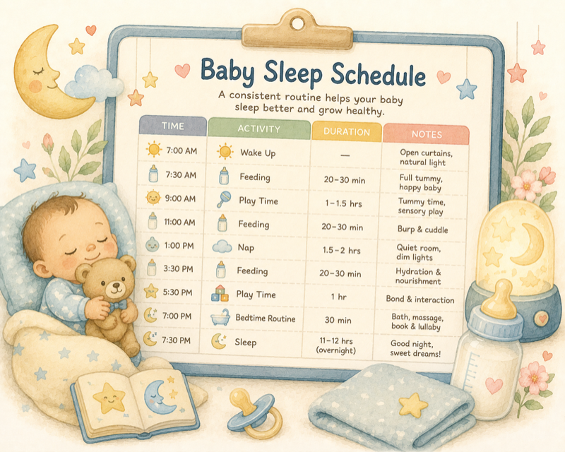 Baby Sleep Schedule: Age-appropriate sleep schedules 0-24 months.